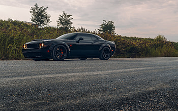 Dodge Challenger SRT Hellcat, black sports coupe, black Challenger SRT Hellcat, American sports cars, Dodge HD wallpaper