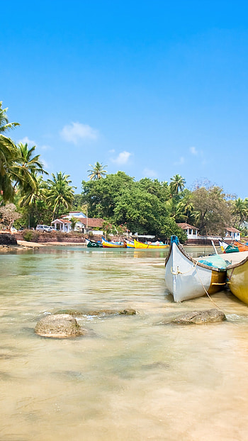 Goa beach paradise, Indian ocean beauty, Palms and boats, Nature's wonder HD phone wallpaper