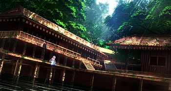 Building, Anime, Landscape, Sunny, Tree, Water HD wallpaper
