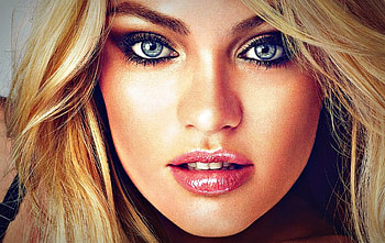 Candice Swanepoel , Candice Swanepoel, model, blue eyes, blonde, girl, beauty, woman, pink, portrait, face HD wallpaper