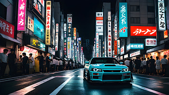 Japan street, Nissan Skyline GT-R R34, Japan, street, JDM, night HD wallpaper