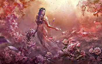 Sea of roses, Twilight, Girl, Pink, Art HD wallpaper