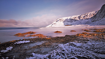 Unstad First Sun , snow, mountains, nature HD wallpaper