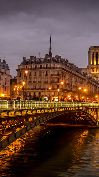 Paris, Night view, Pont d'Arcole, Travelling HD phone wallpaper