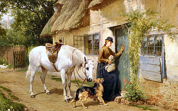 The Visitor - Horse C, dog, horse, art, beautiful, people, illustration, artwork, wide screen, painting, equine, canine HD wallpaper