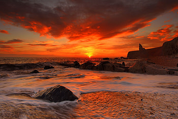 Sea, Nature, Stones, Waves, Beach, Dawn HD wallpaper