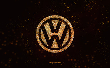 Volkswagen glitter logo, , black background, Volkswagen logo, yellow glitter art, Volkswagen, creative art, Volkswagen yellow glitter logo HD wallpaper