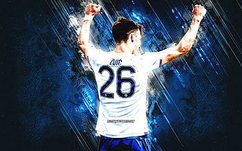 Filip Cuic, HNK Hajduk Split, blue stone background, football, grunge art, soccer players HD wallpaper