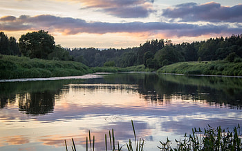 River at Evening, Latvia, river, sky, reflection, evening HD wallpaper