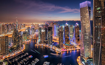 Dubai Skyline, City Lights, Modern Architecture, Skyscrapers HD wallpaper