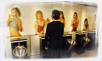 size you up, bathroom, black, blond, brunette, woman, men, red, funny, humor HD wallpaper