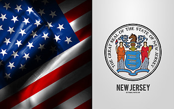 Seal of New Jersey, USA Flag, New Jersey emblem, New Jersey coat of arms, New Jersey badge, American flag, New Jersey, USA HD wallpaper