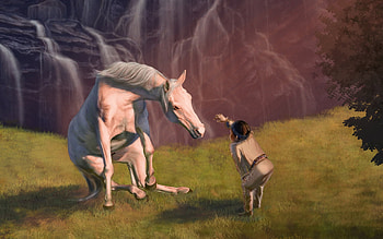 Native American, Artistic, Child, Cute, Funny, Horse, Humor, Waterfall HD wallpaper