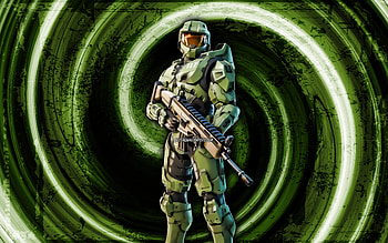 Master Chief, green grunge background, Fortnite, vortex, Fortnite characters, Master Chief Skin, Fortnite Battle Royale, Master Chief Fortnite HD wallpaper