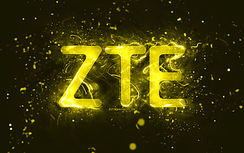 ZTE yellow logo, , yellow neon lights, creative, yellow abstract background, ZTE logo, brands, ZTE HD wallpaper