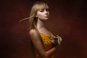 Blonde Girl Yellow Polka Dot Dress , blonde, girls, model HD wallpaper