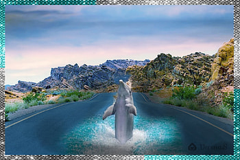Fotomanipulation, Strasse, Felsen, Delphin, Wasser HD wallpaper