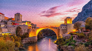 Iconic bridge, Historical landmark, Majestic painting, Breathtaking view HD wallpaper