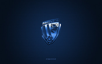 FK Pardubice, Czech football club, white logo, blue carbon fiber background, Czech First League, football, Pardubice, Czech Republic, FK Pardubice logo HD wallpaper