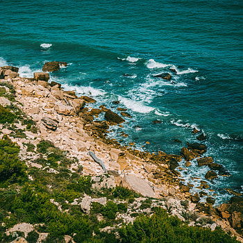 Nature, Stones, Sea, Waves, Shore, Bank, Vegetation, Surf HD phone wallpaper