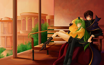 Code Geass, bench, girl, hug HD wallpaper