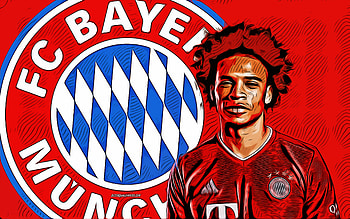 Leroy Sane, FC Bayern Munich, , vector art, Leroy Sane drawing, creative art, Leroy Sane art, vector drawing, Bayern Munich logo HD wallpaper