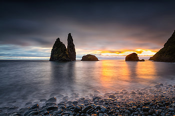 Portugal Sunrises And Sunsets Coast Stones Alagoa , beach, sunset, sunrise, nature HD wallpaper