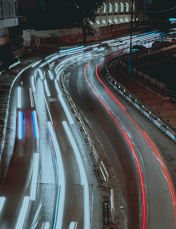 Cities, Night, Road, Turn, Long-Term Exposure HD phone wallpaper