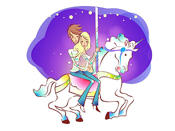 Art, Love, Couple, Pair, , Drawing, Entertainment, Carousel, Merry-Go-Round HD wallpaper