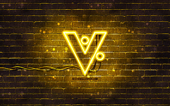 VeriCoin yellow logo, , yellow brickwall, VeriCoin logo, cryptocurrency, VeriCoin neon logo, VeriCoin HD wallpaper