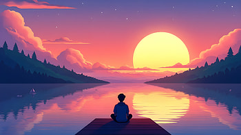 Anime Boy Sitting At Dock Lake Sunset, anime-boy, dock, sunset, clouds, cloud, trees, tree, artist, artwork, art, digital-art, ai, deviantart HD wallpaper