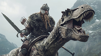 Medieval Viking Riding Dinosaur -, medieval, viking, dinosaur HD wallpaper