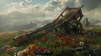 Historical Catapult in Flower Field, catapult HD wallpaper