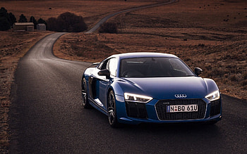 Audi R8 V10 blue car front view lights U HD wallpaper