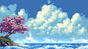 Cherry Blossom Seas: A Stunning Pixel Art, pixel art, cherry blossom, sea HD wallpaper