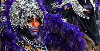 Brasil carnival, purple, blue, feather, face, orange, vicente concha, woman, girl HD wallpaper