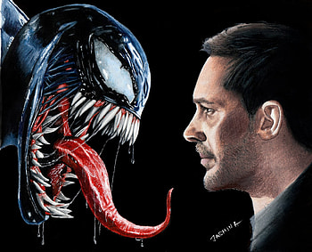 Venom And Tom Hardy, venom, tom-hardy, artwork, superheroes, deviantart, digital-art HD wallpaper