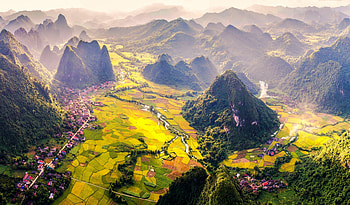Village, Vietnam, mountains, aerial shot, landscape HD wallpaper