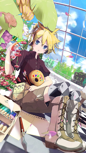 cloud, garden, painting, sky, Rin Kagamine, Anime, Vocaloid, Sky Anime HD phone wallpaper