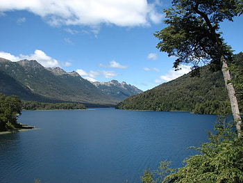 Lake in Argentina, trees, water, lake, mountain HD wallpaper