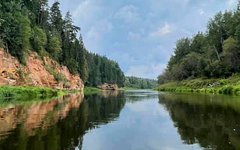 River Gauja in Latvia, refkection, river, Latvia, calm HD wallpaper
