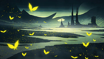 Landscape, Butterflies, Rivers, Art, Vector, Rocks HD wallpaper