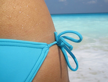 Happy Summer!, blue, sea, summer, swimsuit, skin, water, bow, vara HD wallpaper