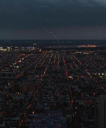 Cities, Lightning, Lights, Horizon, Night City HD phone wallpaper