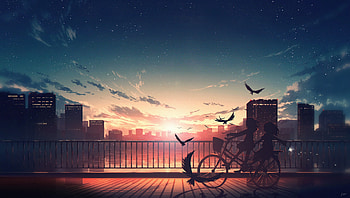 Anime Girls Joy Time On Bike , anime-girl, anime, artist, artwork, digital-art, bikes HD wallpaper