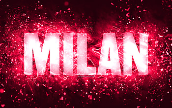 Happy Birtay Milan, , pink neon lights, Milan name, creative, Milan Happy Birtay, Milan Birtay, popular american female names, with Milan name, Milan HD wallpaper