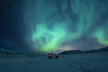 Winter, Night, Cars, Car, Suv, Machine, Northern Lights, Aurora Borealis HD wallpaper