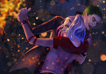 Joker And Harley Quinn Dancing, joker, harley-quinn, supervillain, artist, deviantart, artwork, digital-art, superheroes HD wallpaper