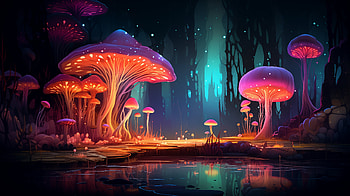 Enchanted Bioluminescent Mushroom Forest, fantasy, forest, mushroom, bioluminescence, fantasy forest HD wallpaper