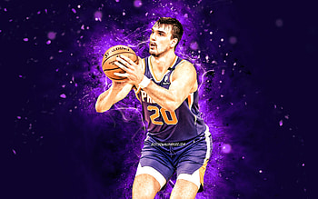 Dario Saric, , Phoenix Suns, NBA, basketball, violet neon lights, Dario Saric Phoenix Suns, Dario Saric HD wallpaper